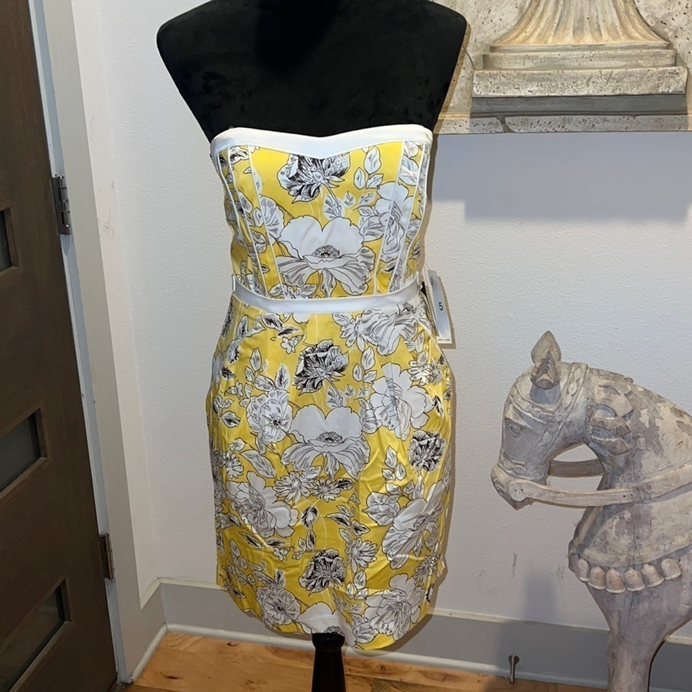 Teeze‎ Me yellow white floral print strapless dress Sz 5 new